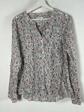 Carve Designs Floral Organic Cotton Long Sleeve Button-Front Henley Top XL Multi